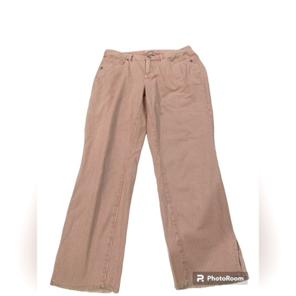 Loft‎ Dusty Rose striped jean Skinny Crop Women’s Size 28/6 Split Hem